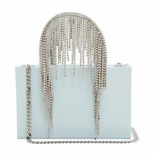 KARA Crystal Midi Blue Glass Fringe Tote Bag